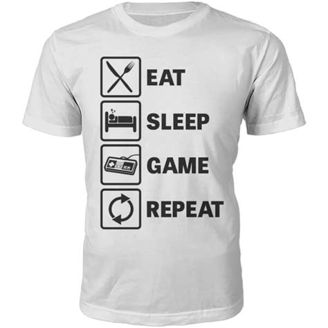 Video games, card games, & general fun :d. Eat Sleep Game Repeat Slogan T-Shirt - White | Pop In A Box UK