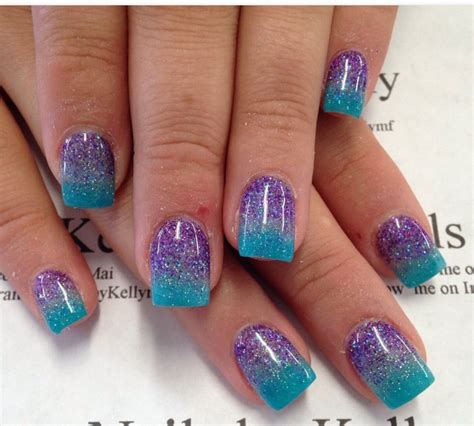 Bluepurple Ombre Glitter In 2022 Ombre Nails Glitter Feather Nails