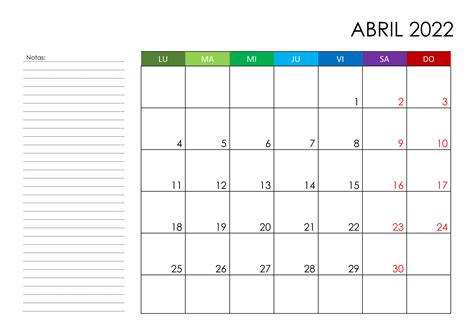 Calendario Abril 2022 Calendariossu