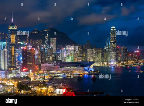Elevated View Harbour And Central District Of Hong Kong Island And