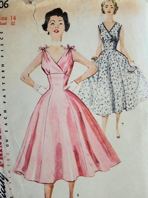 1950s Flattering Empire Full Skirted Dress Pattern Surplice Bodice
