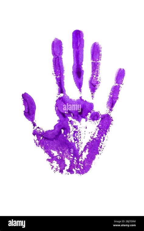 Purple Watercolor Human Hand Print On White Background Isolated Close