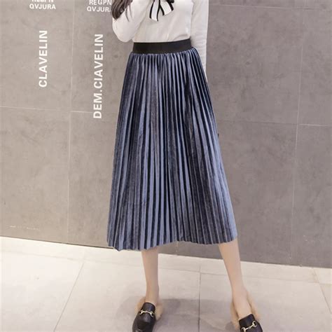 Ollymurs Korean Fashion Women Vintage Velvet Long Skirts High Waist