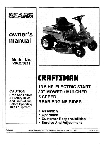 Craftsman 536270211 User Manual REAR ENGINE RIDING MOWER Manuals And