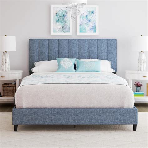 Restrite Lily Blue Linen Full Upholstered Platform Bed Frame Lhbu970db