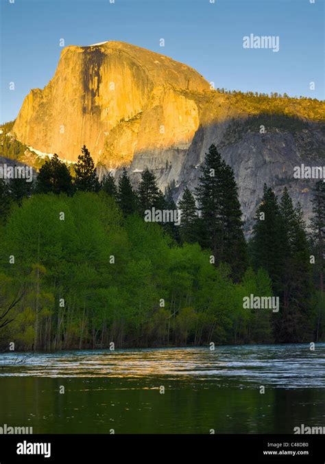 Half Dome At Sunset Along The Merced River Yosemite Valley Spring