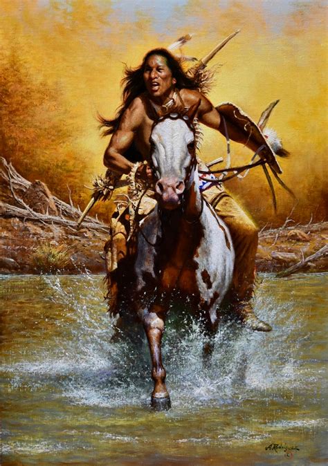 all out pursuit oil by alfredo rodriguez kp native american warrior art native american art