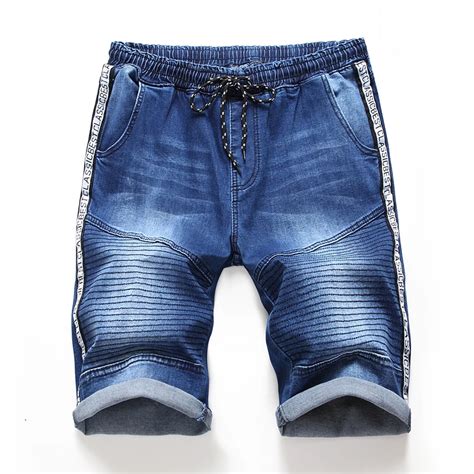 Buy Summer Mens Streetwear Hip Hop Elastic Waist Denim Shorts Male Drawstring