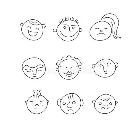 Set Of Cute Funny Faces Cartoon Heads Stock Vector Illustration Of
