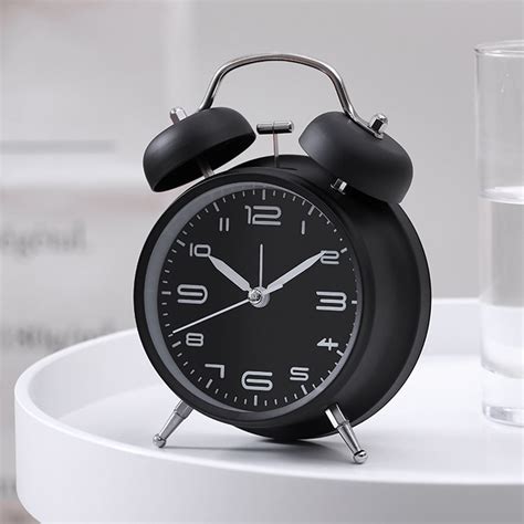 4inches Metal Double Bell Alarm Clock With Night Light For Bedside