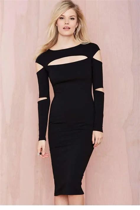 office natural sheath o neck dresses new spring 2016 sexy women slash long sleeve knee length