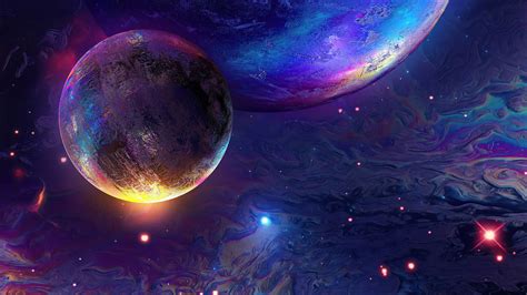 Download Space Aesthetic Planets Painting Wallpaper
