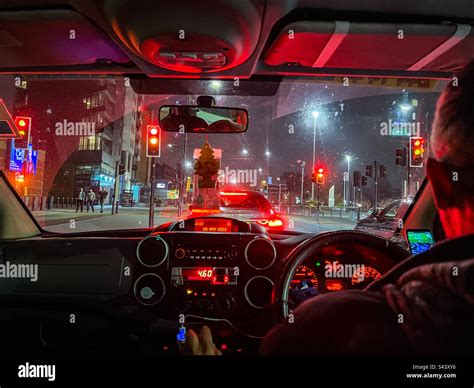 Inside A Cab At Night Stock Photo Alamy