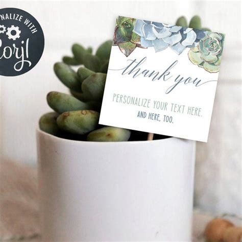 Succulent Thank You Favor Tag Watercolor Greenery Foliage Etsy