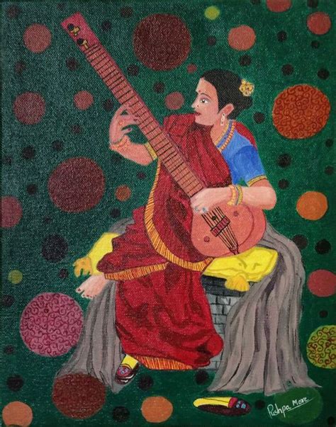 Woman Playing With Sitar Acrylic On Canvas Portrait Pu 312 446513