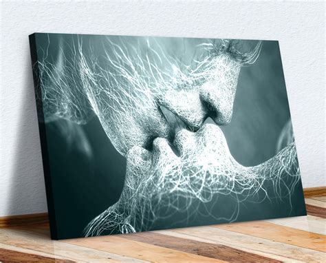 Lovers Kiss Abstract Duck Egg Blue Canvas Wall Art Print Etsy