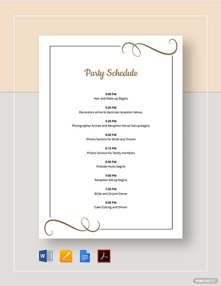 Party Schedule Template 10 Free Word Excel Pdf Format Download