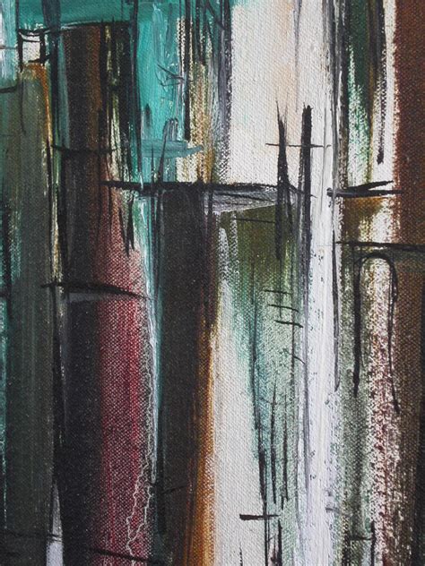 Original Vintage 60s Abstract City Scape Painting Retro Squad