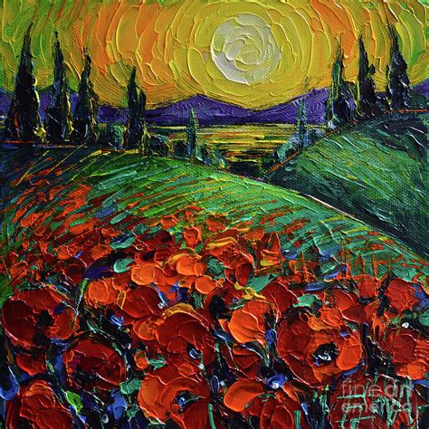Poppyscape Sunset Impasto Palette Knife Acrylic Painting Mona