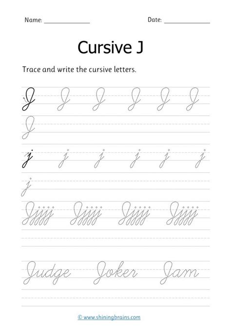 Cursive J Free Cursive Writing Worksheet For Small And Capital J Practice