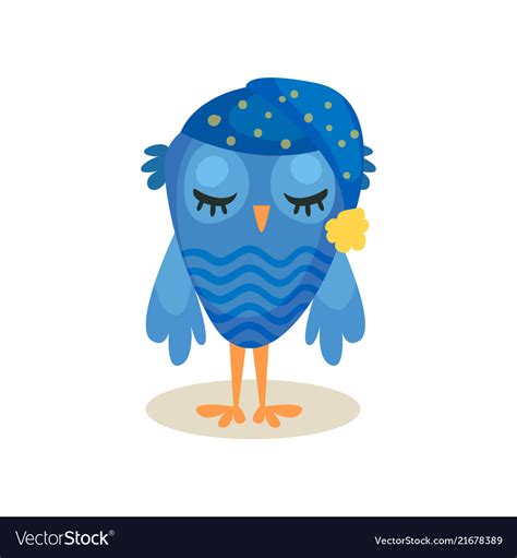 Cute Blue Owlet Sleeping Sweet Owl Bird Cartoon Vector Image