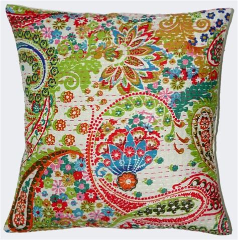 multicolor printed cotton kantha paisely design cushion cover size dimension 16 x16 inch at rs