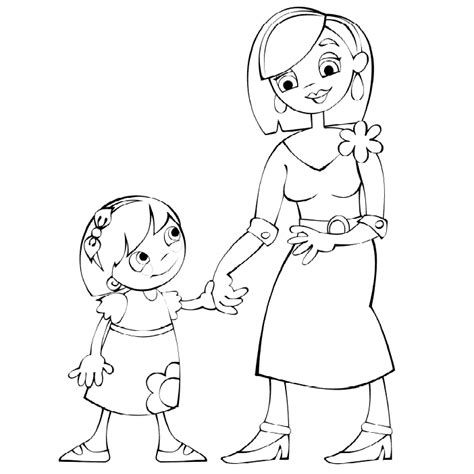 Drawing Of Mother And Daughter Coloring ~ Child Coloring