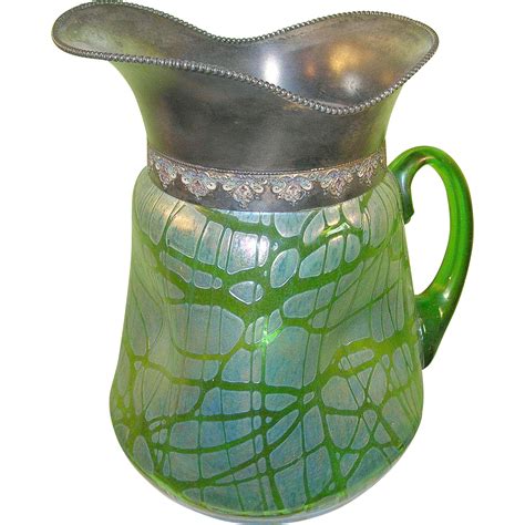 Vintage Loetz Art Glass Pitcher Iridescent Silver Mounting | Glass art, Glass pitchers, Glass