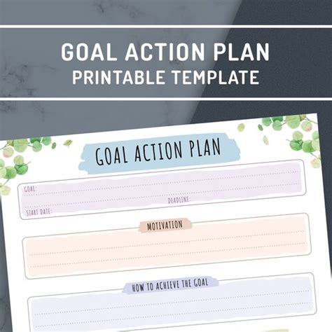 Goal Action Plan Printable Template Goal Setting Planner Etsy