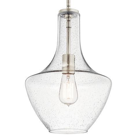 Kichler Everly Brushed Nickel Modern Contemporary Seeded Glass Teardrop Hanging Pendant Light In
