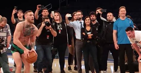 video conor mcgregor ufc 205 open workout at madison square garden sinks a basketball shot to