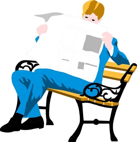 Man Reading Newspaper On Bench Drawing Free Image Download