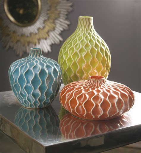 Set Of 3 Ceramic Vases With Bright Colors And Urbane Design Only At