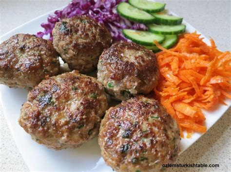 Turkish Meatballs Kofte And Grated Carrots Red Cabbage Salad