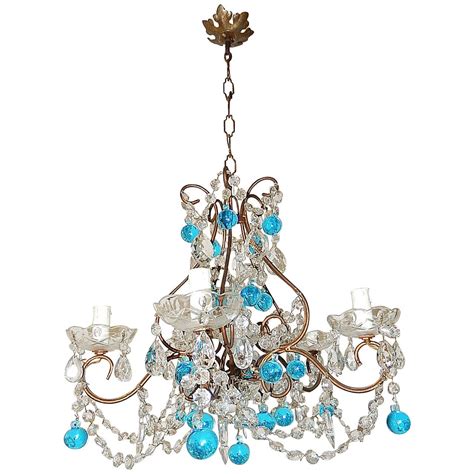 French Rare Aqua Blue Balls Crystal Swags Murano Chandelier At 1stdibs