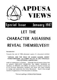 Apdusa Views January 1987 South African History Online
