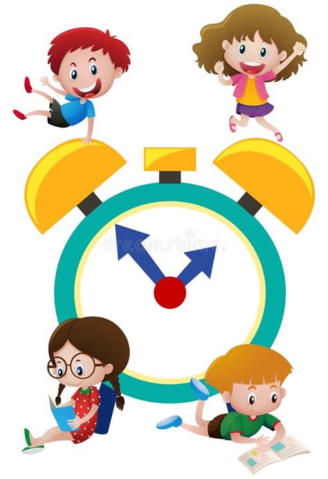 Children And Clock 4 O Clock Stock Vector Illustration Of Girls Math