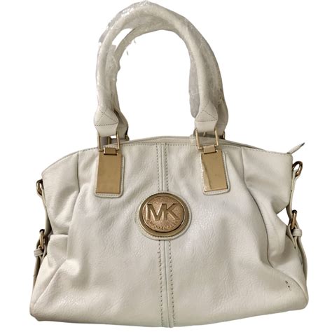 Michael Kors Optic White Handbag With Gold Accents