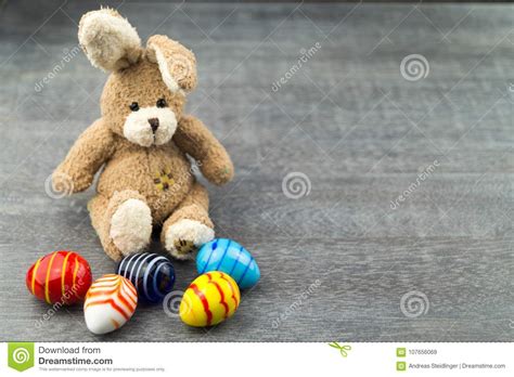 Happy Easter Rabbit And Colored Eggs Stock Image Image Of Colored