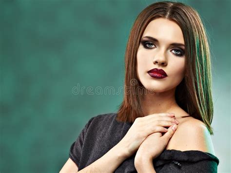 Fashion Beauty Portrait Of Young Woman On Gray Background Stock Photo