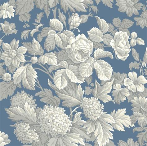Modern Victorian Floral Wallpaper White Gray Dusty Blue Etsy Uk