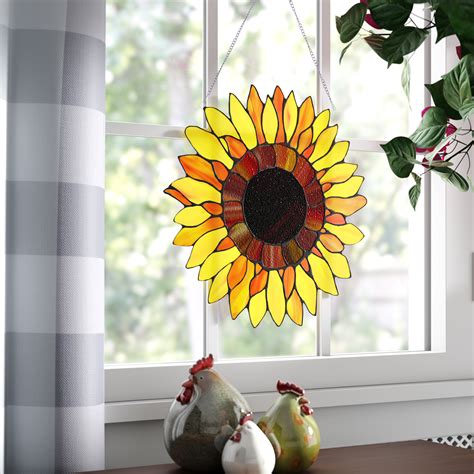 Stained Glass Yellow Sunflower Suncatcher For Window Hanging Wall Decor Or Flower Garden Decoration