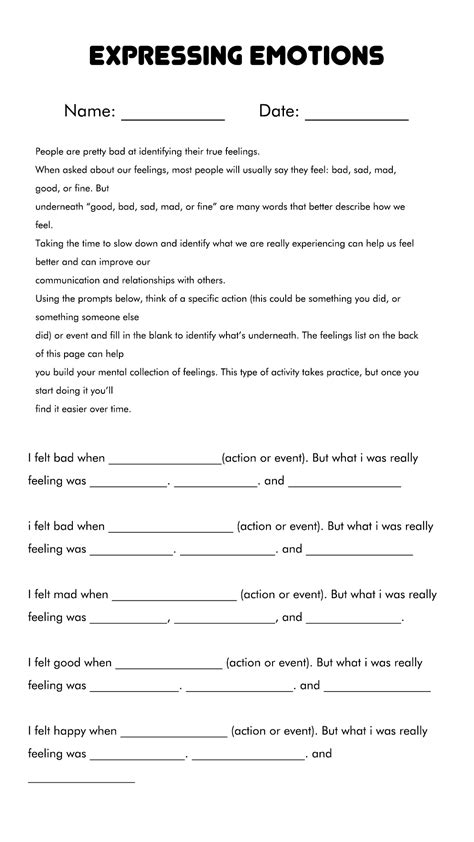 11 Best Images Of Feelings Worksheets For Adults Free Printable