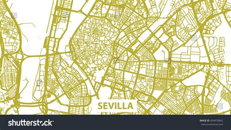 Vektor Stok Detailed Vector Map Sevilla Gold Title Tanpa Royalti