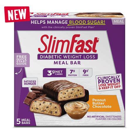 Slimfast Diabetic Weight Loss Peanut Butter Chocolate Meal Bar Slimfast