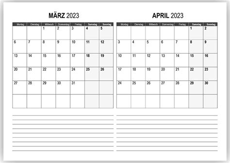 Kalender März April 2023 Kalendersu
