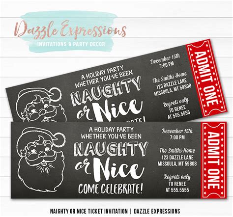 Naughty Or Nice Holiday Party Ticket Invitation Dazzle Expressions