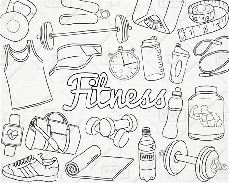 Doodle Fitness Vektor Pack Fitness Studio Clipart Workout Etsyde