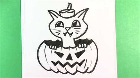 How To Draw A Cat In A Pumpkin Halloween Drawings Drawing For