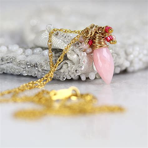 Pink Opal Pendant Necklace Dainty Cluster Necklace
